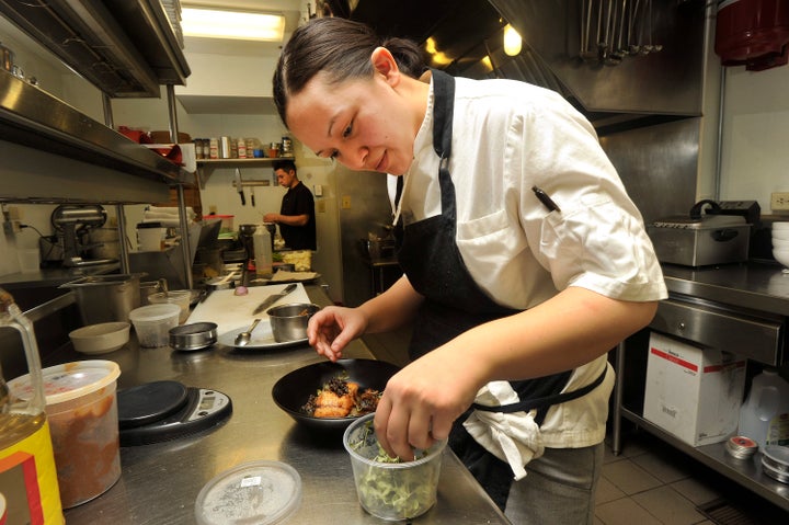 Chef Cara Stadler cooks a dish with sustainable fish. A 2014 survey found that almost two-thirds of consumers want restaurants to sell sustainable seafood. 