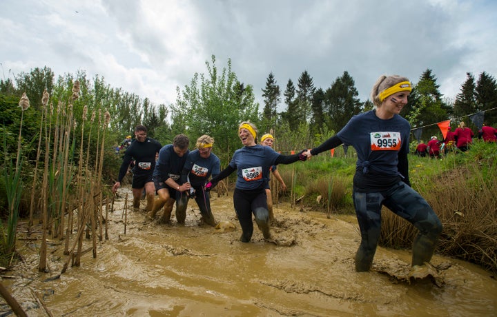 Mums taking part in the Tough Mums 2016 'Mud Mile'