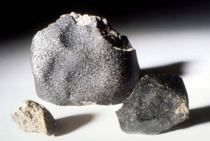 Meteorites can range from a few grams to several dozen tons in size. These Martian meteorites are seen at auction in New York City.