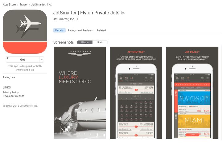 JetSmarter App on the Apple iTunes Store
