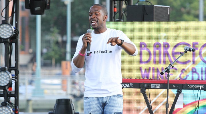 Davis speaks at an NYC Pride Rally in June 2015. 