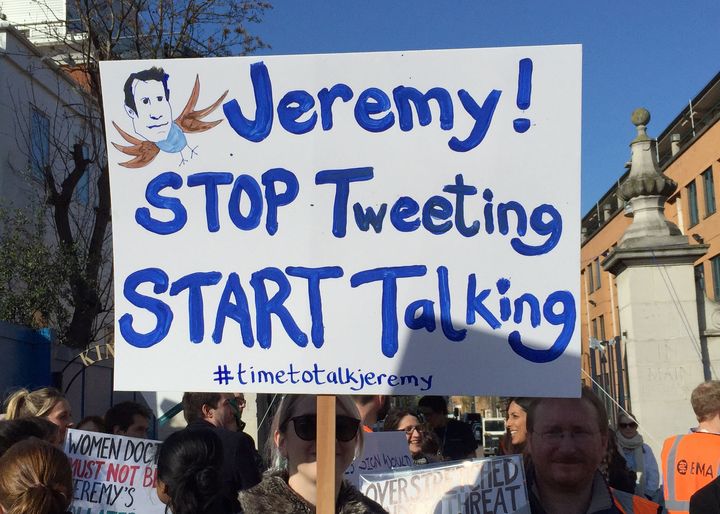 <strong>Striking medics have accused the health secretary of not talking to them</strong>