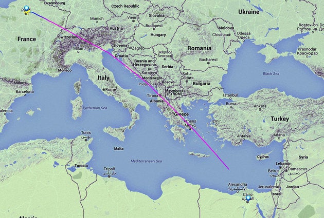 The track displayed on Flightradar24 showing the EgyptAir aircraft travelling from Paris