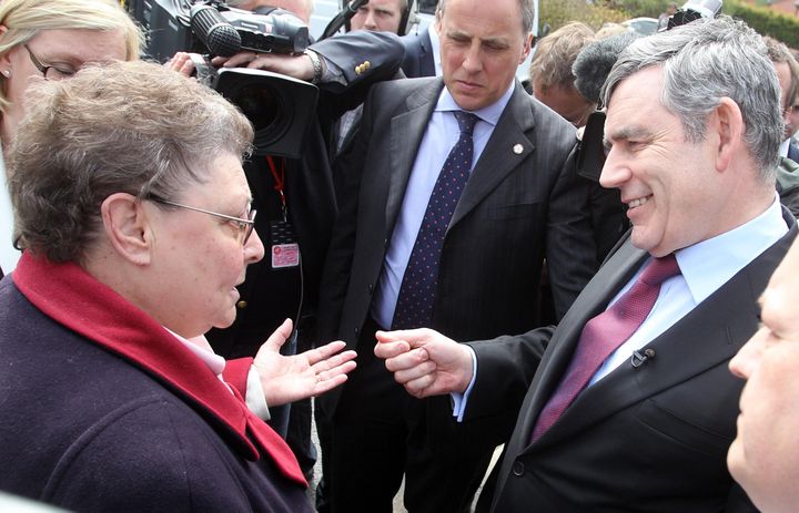 Gordon Brown speaking to Gillian Duffy in Rochdale in 2010