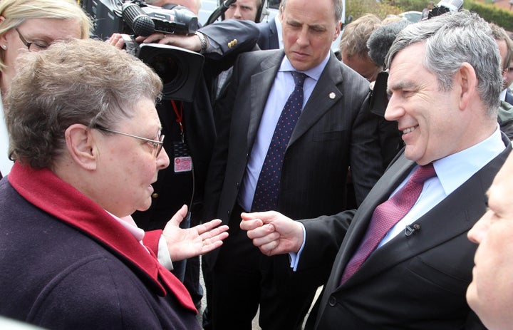 Gordon Brown speaking to Gillian Duffy in Rochdale in 2010