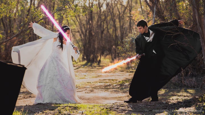 “We invested in our own lightsabers," Krystel told Buzzfeed. "Now they’re at the center of our dresser."