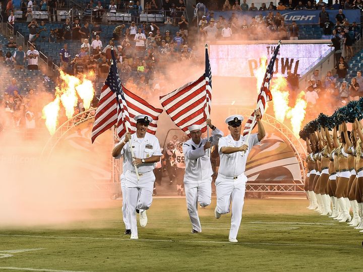 For years, the Pentagon paid the NFL for military placements like this one at games. 