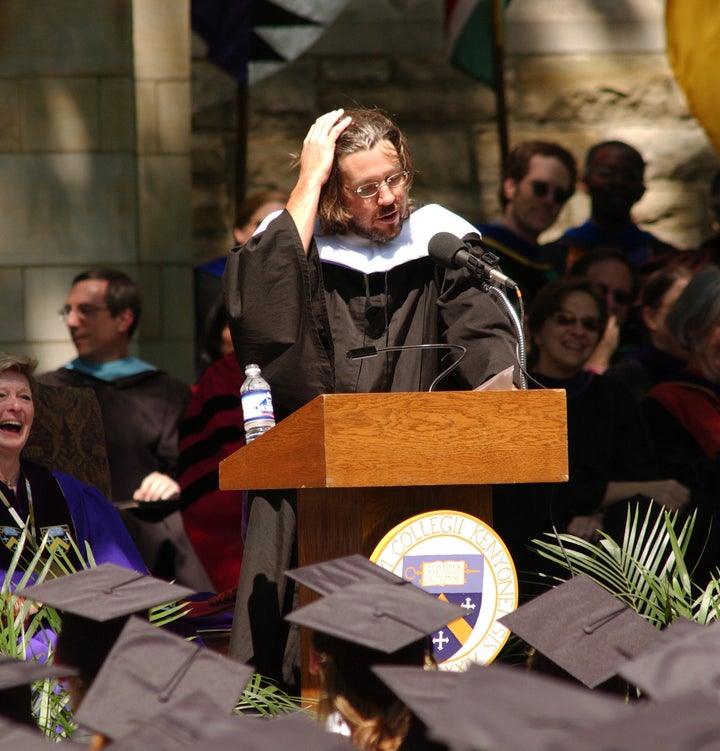 David Foster Wallace giving the commencement address at Kenyon College's 2005 graduation. He faced an unlikely path to giving the speech.