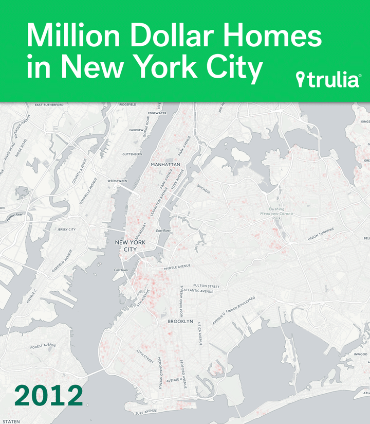 The Trulia time-lapse map of New York City shows how homes valued over a million dollars spread through Brooklyn in the last four years.