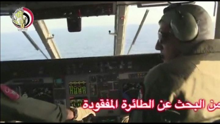 Pilots of an Egyptian military plane take part in a search operation for the EgyptAir plane that disappeared in the Mediterranean Sea this week.
