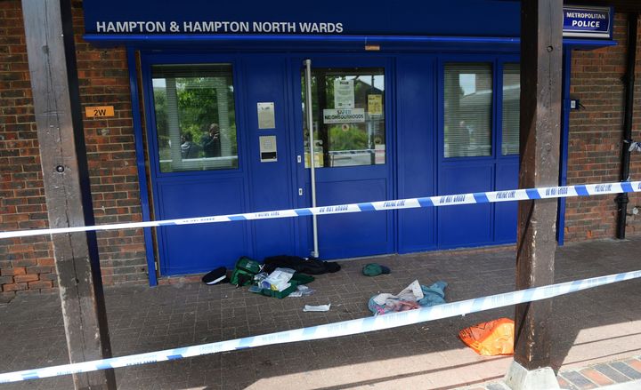 A police cordon at the scene at Hampton Police station
