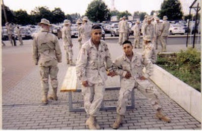 Sangi, left, in Sicily on his way to Kuwait for Operation Desert Spring in 2001.