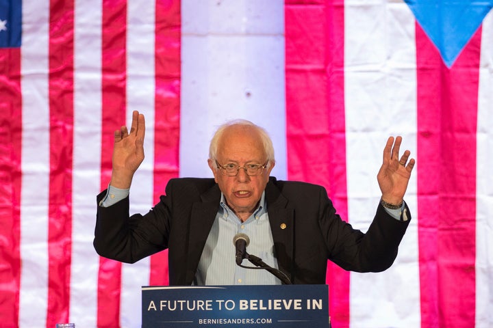 Sen. Bernie Sanders (I-Vt.) speaks at a campaign rally in San Juan, Puerto Rico on May 16, 2016. Sanders has come out strongly against the House bill to aid the island.