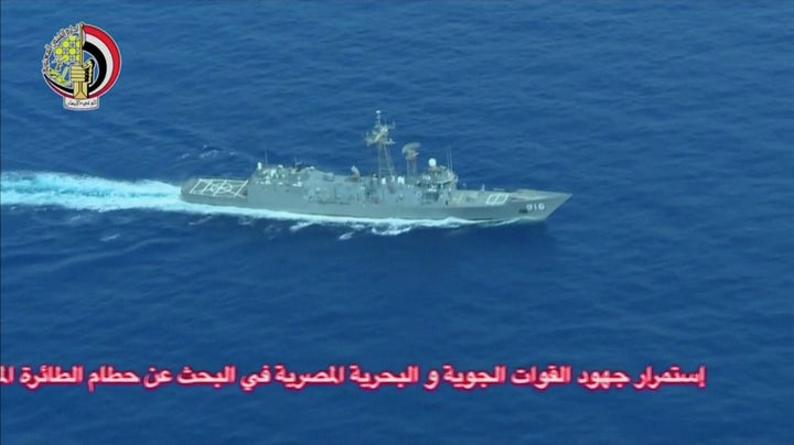 An Egyptian military search vessel takes part in the search operation