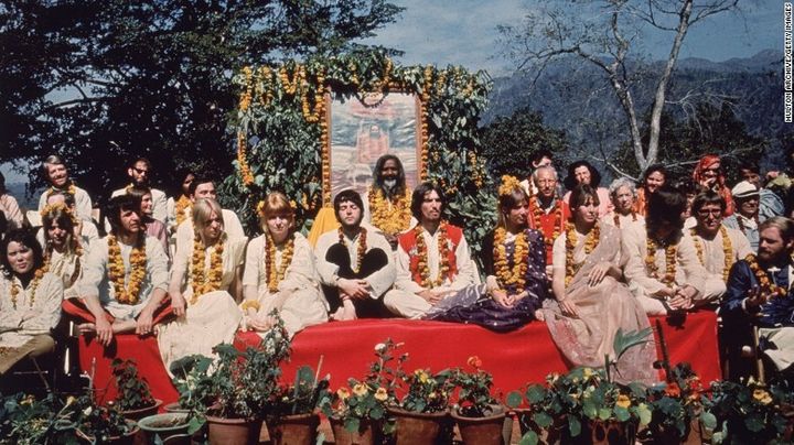 John, Paul, George & Ringo with Maharishi in Rishikesh