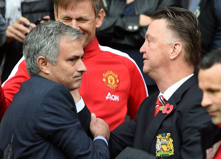 Jose Mourinho (left) is reportedly about to be announced Louis Van Gaal's (right) replacement