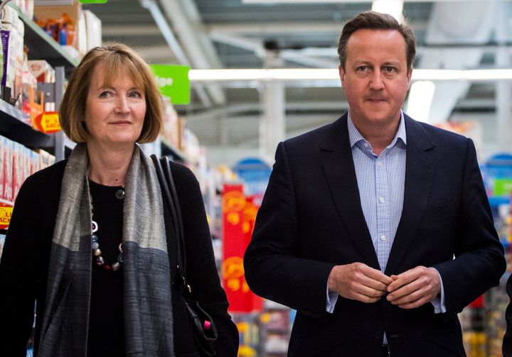 David Cameron and former Deputy Labour Leader Harriet Harman visited an Asda supermarket in Hayes.