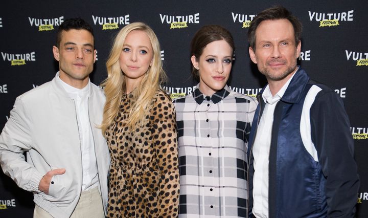 Rami Malek, Portia Doubleday, Carly Chaikin and Christian Slater attend "Inside Mr. Robot" at the 2016 Vulture Festival at Milk Studios on May 21, 2016, in New York City.
