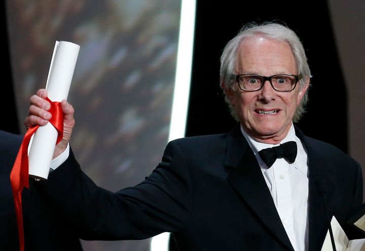 Director Ken Loach, Palme d'Or award winner for his film "I, Daniel Blake", reacts during the closing ceremony of the 69th Cannes Film Festival in Cannes