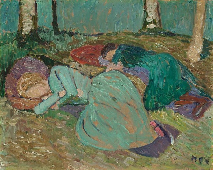 Heinrich Vogeler, "Martha Vogeler und Paula Modersohn-Becker im Garten schlafend," circa 1904