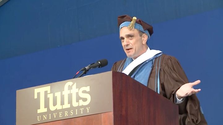 Actor Hank Azaria gave advice at Tufts University using voices from "The Simpsons."
