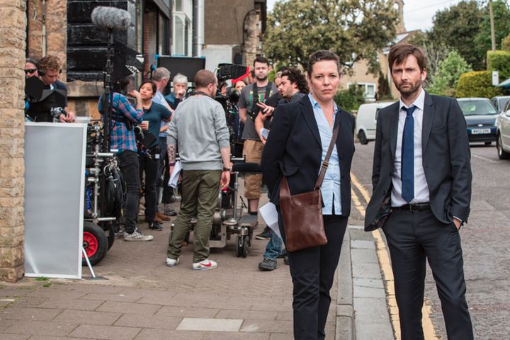 Olivia Colman and David Tennant, reunited on the set of 'Broadchurch' for Series 3