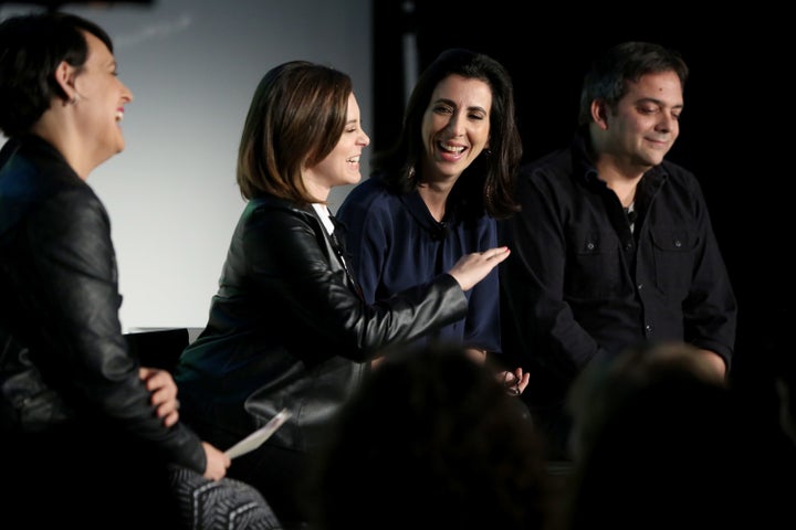 Rachel Bloom and Aline Brosh McKenna speak at "Crazy Ex Girlfriend: A Musical Revue" at the Vulture Festival at Milk Studios