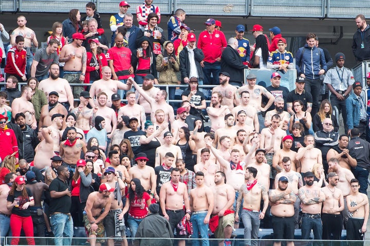 Red Bulls fans ripped their shirts off at Yankee Stadium during their team's 7-0 demolition of home team NYCFC.