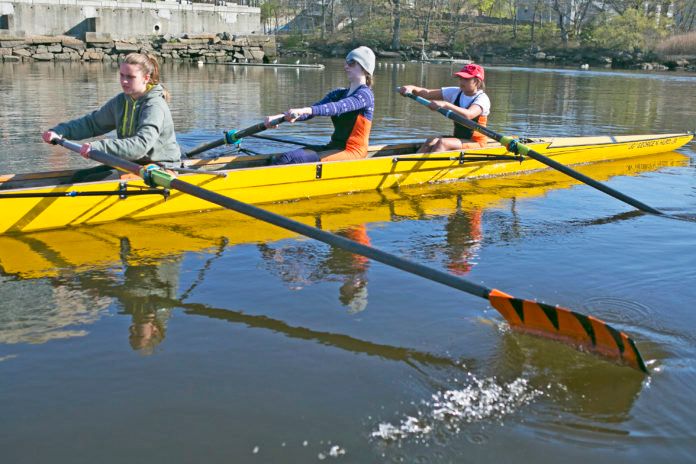 Rowers on the Neponset River in Milton where water quality data hasn’t been collected by the state since 2009. Environmental groups worry boaters and swimmers across the state are being exposed to high levels of contaminants.