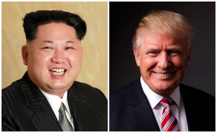 A combination photo shows North Korean leader Kim Jong Un released on May 10, 2016, and Republican U.S. presidential candidat