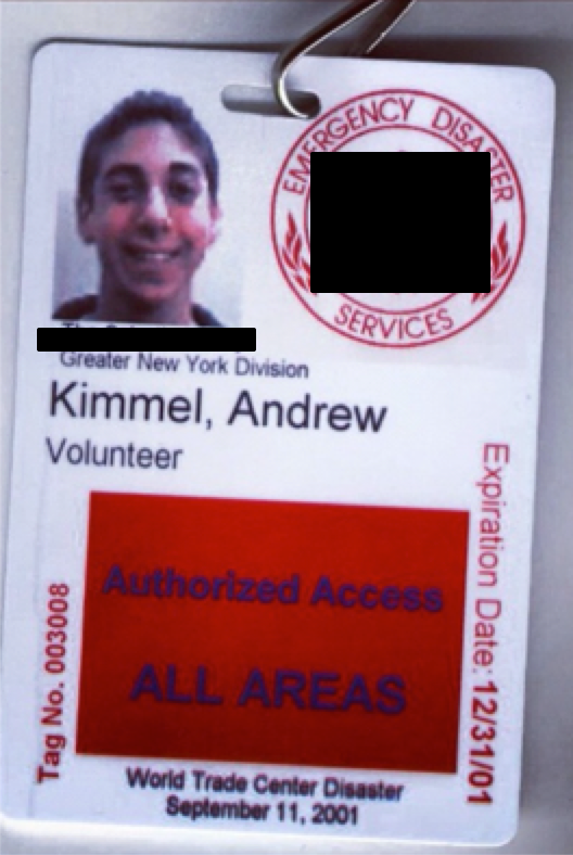 My credential for Ground Zero, 2001
