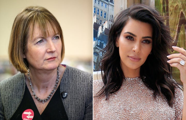 Harriet Harman (left) defended Kim Kardashian's 'brave and pioneering' nude selfies.