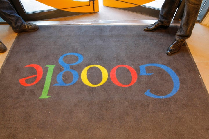 A Google carpet is seen at the entrance of the new headquarters of Google France before its official inauguration in Paris, France December 6, 2011.