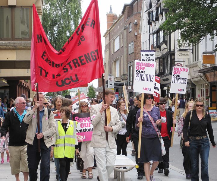 Members of UCU protest in Exeter, Devon during a mass walkout in 2010 (file photo)