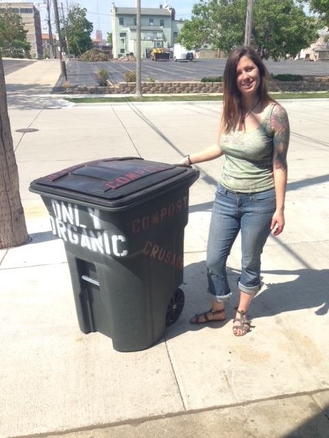 Tashjian by one of Compost Crusader's bins.