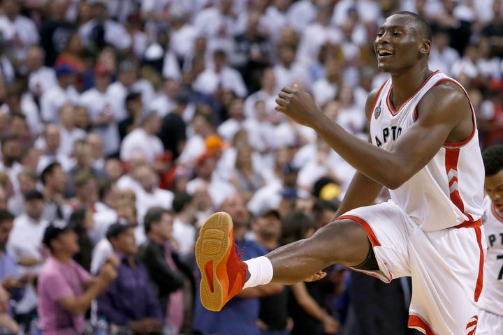 Center Bismack Biyombo, 23, has averaged 9 points, 12 rebounds and two blocks since entering the starting lineup in Game 4 of Toronto versus Miami.