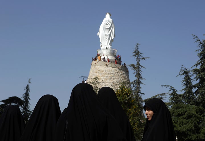 Lebanese Muslim Shiite women visit The Shrine of Our Lady of Lebanon in Harissa, Lebanon on May 1, 2016.