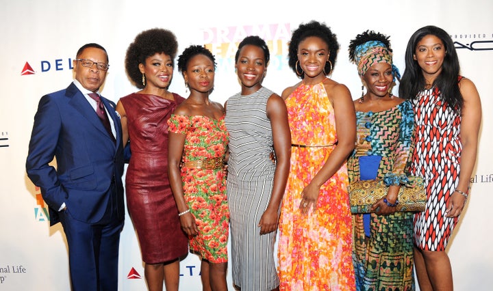 The cast of 'Eclipsed' producer Stephen C. Byrd, Pascale Armand, Zainab Jah, Lupita Lyong'o, Saycon Sengbloh, Akuosa Busia, and producer Alia Jones-Harvey attend the 82nd Annual Drama League Awards Ceremony.