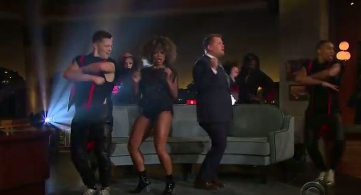James Corden joined Fleur East on stage on 'The Late Late Show'