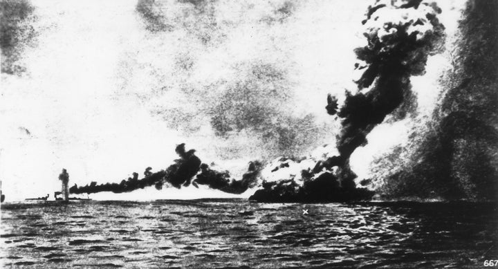 Explosion on 'HMS Queen Mary' during the battle