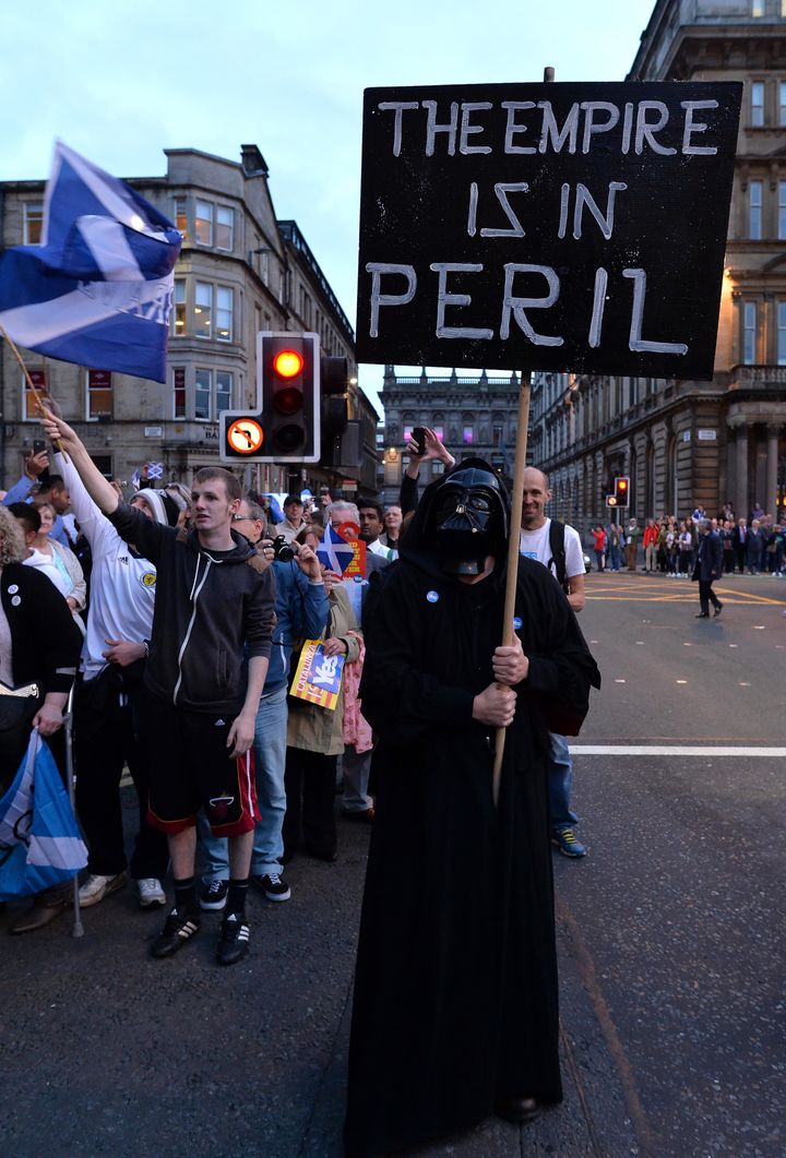 A ''Yes' campaigner dressed as Darth Vader in Glasgow in 2014