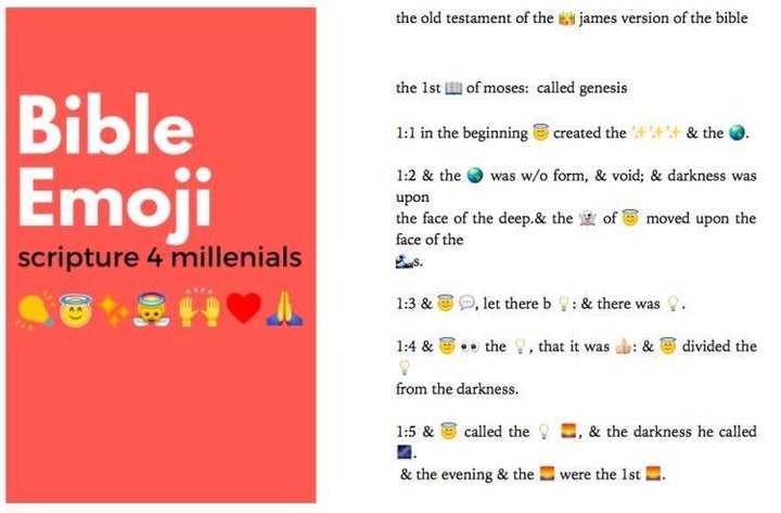 These are the first few lines of the Bible, Emojified.