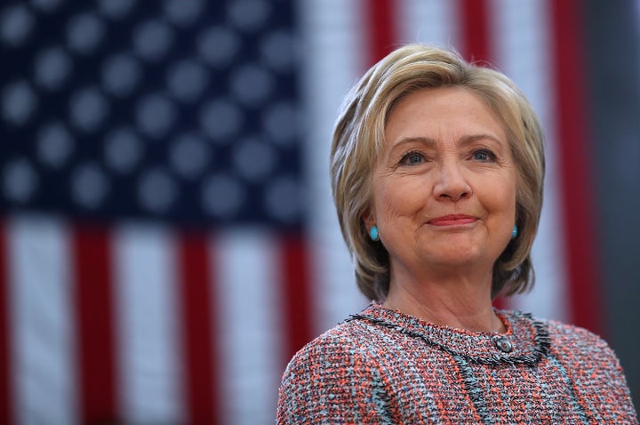 Former Secretary of State Hillary Clinton looks on during a campaign rally at Hartnell College on May 25, 2016 in Salinas, Ca