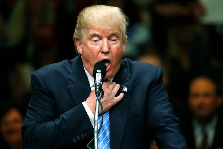 Republican U.S. presidential candidate Donald Trump refers to former Republican presidential nominee Mitt Romney, who lost the 2012 presidential election, as a "choker" at a rally with supporters in Anaheim, California, U.S., May 25, 2016.