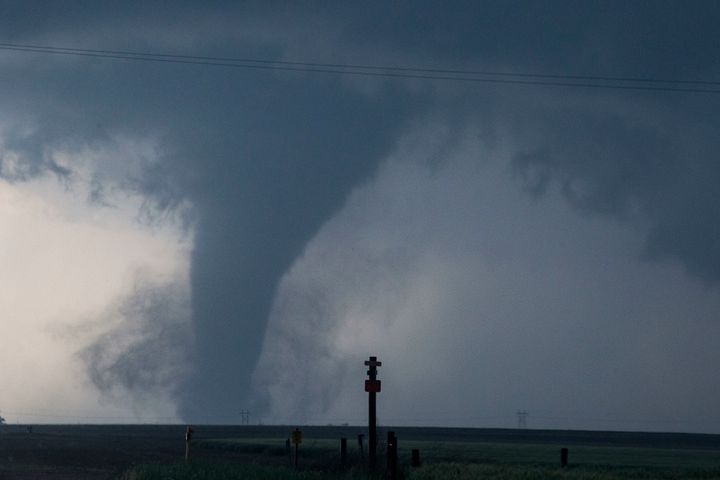 A tornado is seen south of Dodge City, Kansas, on Tuesday, May 24, 2016.