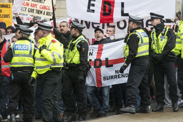 About 600 officers policed a handful of English Defence league members during a march in Bradford on 14 November, 2015, costing £297,837 - the fifth most expensive far-right demo.