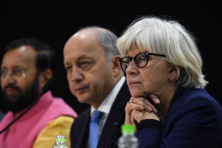 French climate ambassador Laurence Tubiana, right, told reporters that governments feel "quite calm" about the fate of t