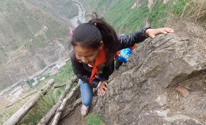 More than a dozen children from a remote, impoverished village in China endure this treacherous journey to get to school.