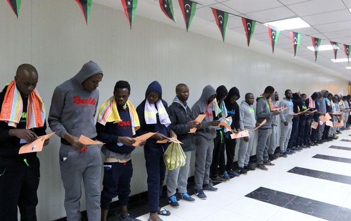 Migrants wait at Tripoli's airport waiting to be repatriated in March. Since July 2014, IOM has helped repatriate 2,469 stranded migrants in Libya.