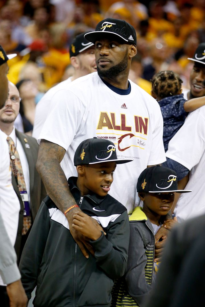 Now in Cleveland again, LeBron James Jr. looked stoked after his dad locked up the Cavaliers' 2015 NBA Finals appearance. 